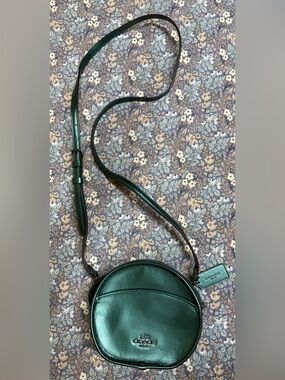 Coach Metallic Green Canteen Leather Crossbody Bag